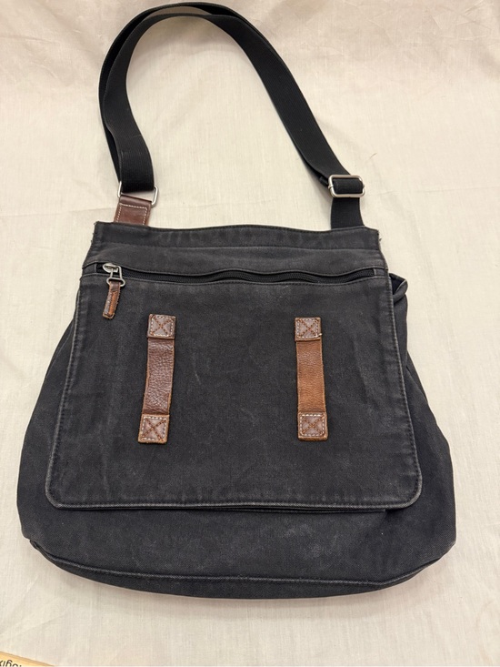 Banana Republic Other - Banana Republic Black Canvas Messenger Bag with Brown Accents